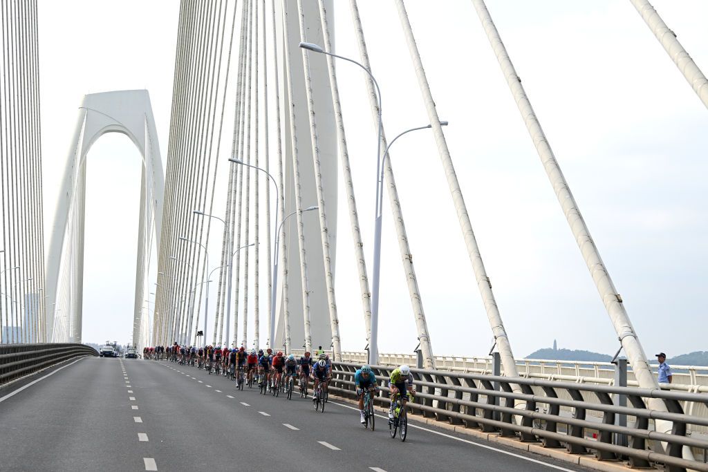 NANNING CHINA OCTOBER 20 A general view of the peloton competing during the 5th GreeTour of Guangxi 2024 Stage 6 a 134km stage from Nanning to Nanning UCIWT on October 20 2024 in Nanning China Photo by Dario BelingheriGetty Images