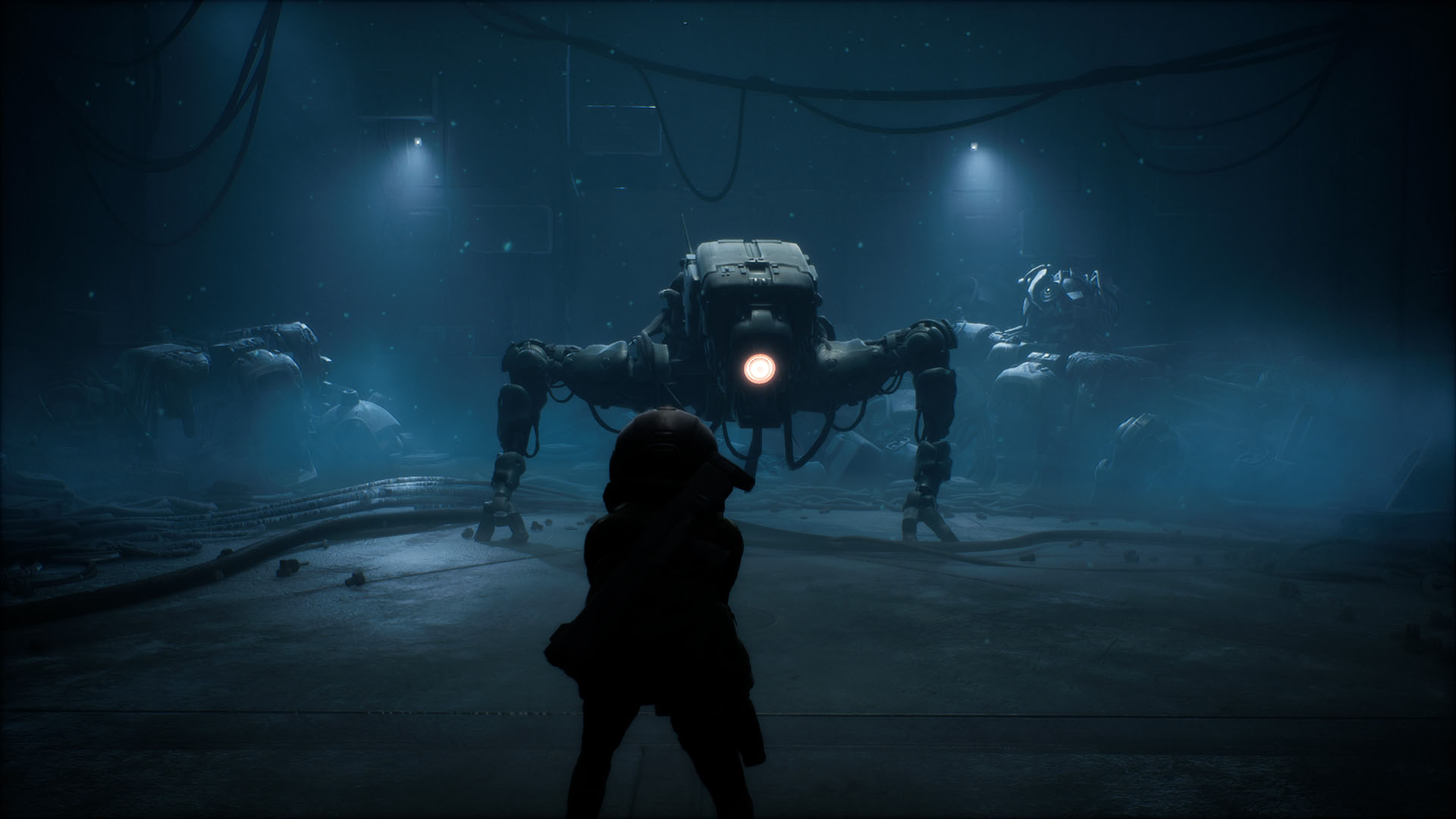 Fighting a mech enemy in End of Abyss