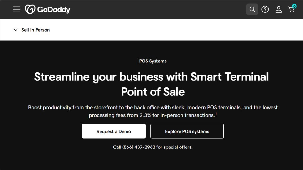 GoDaddy POS website screenshot (October 2025).