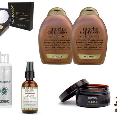 A collection of coffee beauty products