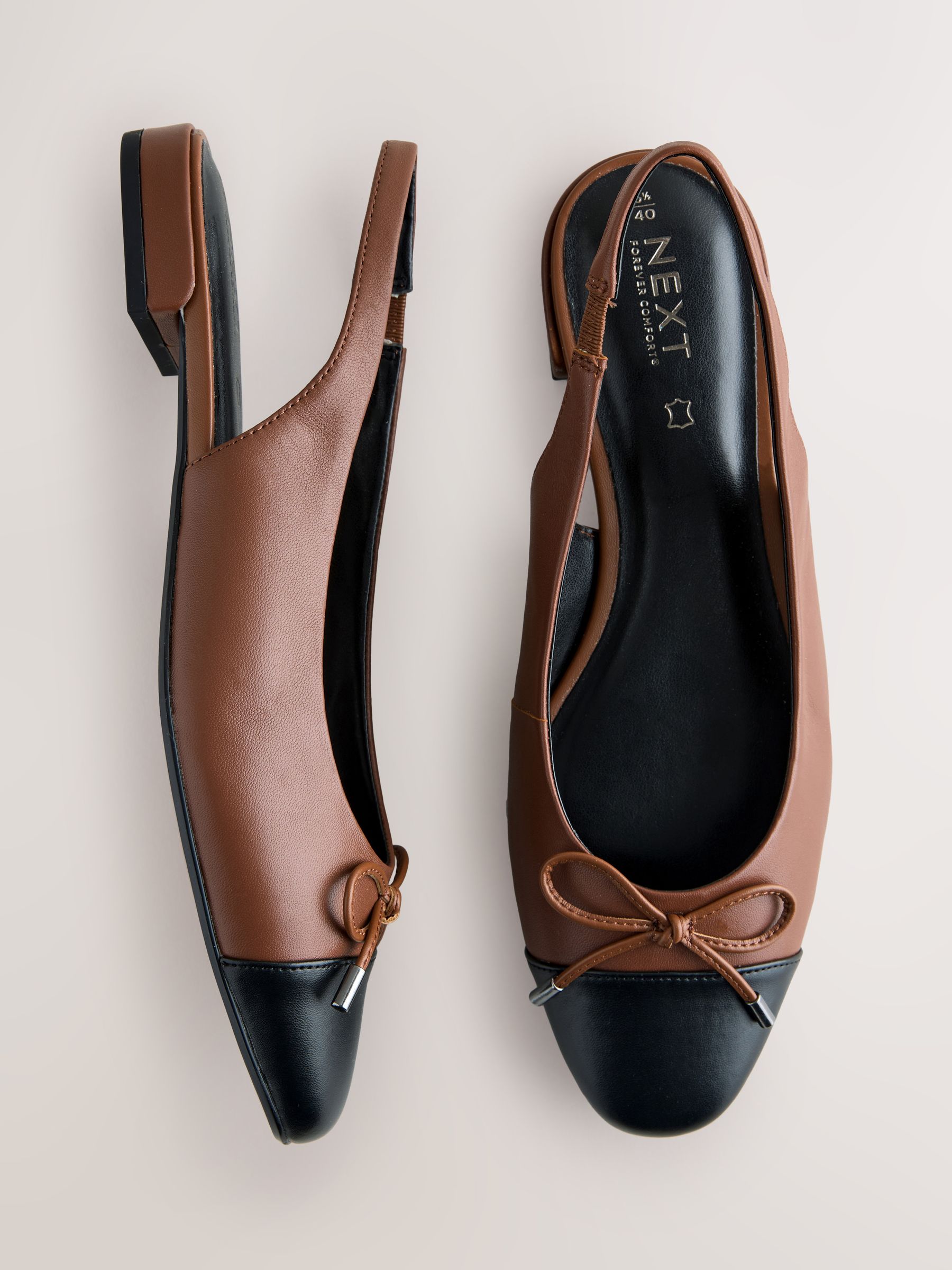 Chocolate Brown Forever Comfort&amp;reg; Leather Round Toe Bow Slingback Flats