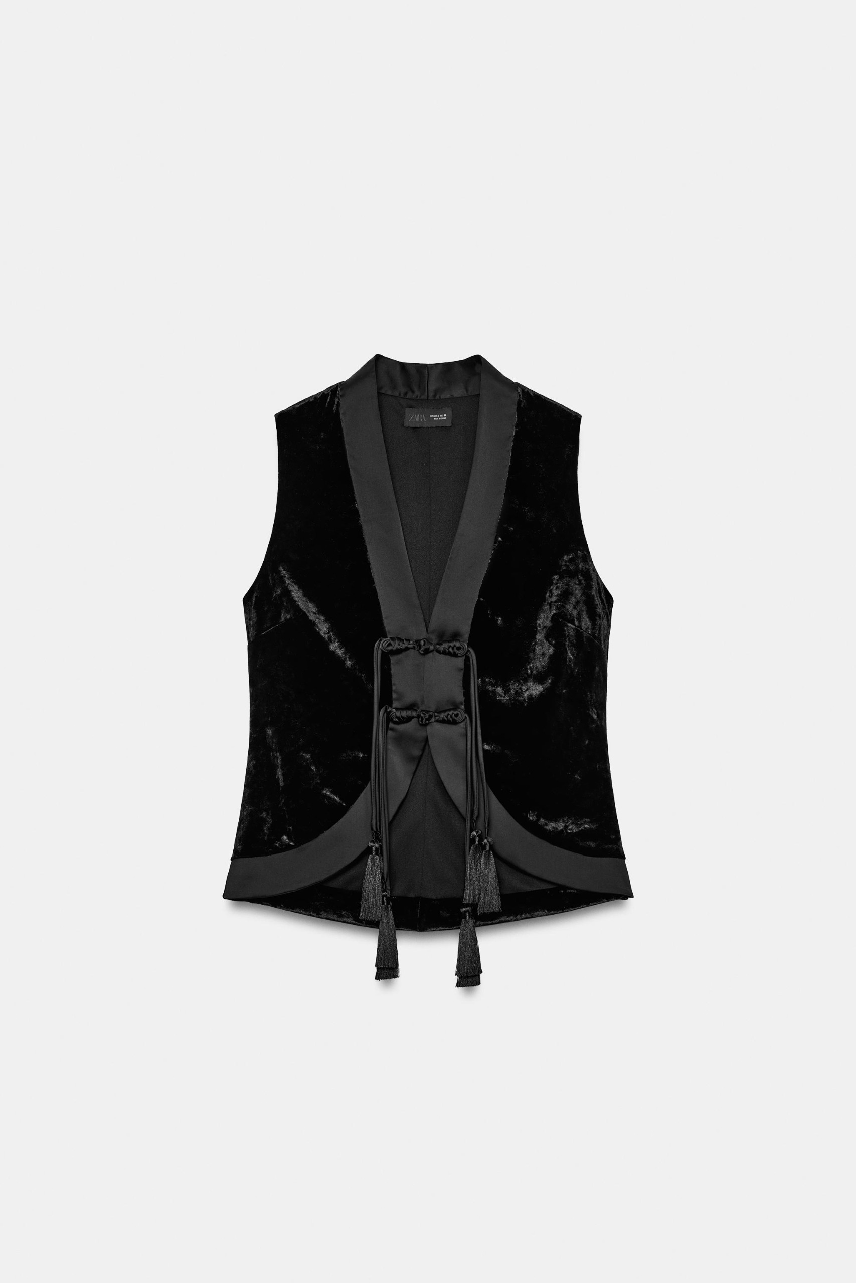Velvet Frog Fastening Combined Vest - Black - S