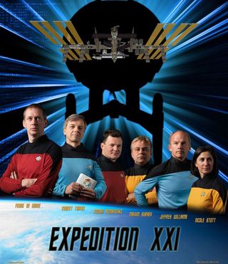 Crew of Expedition 21 in Star Trek Themed Poster