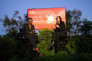 Courteney Cox onstage with Nikki Ogunnaike at the Marie Claire Power Play event