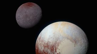 Artists interpretation of Pluto and its moon Charon