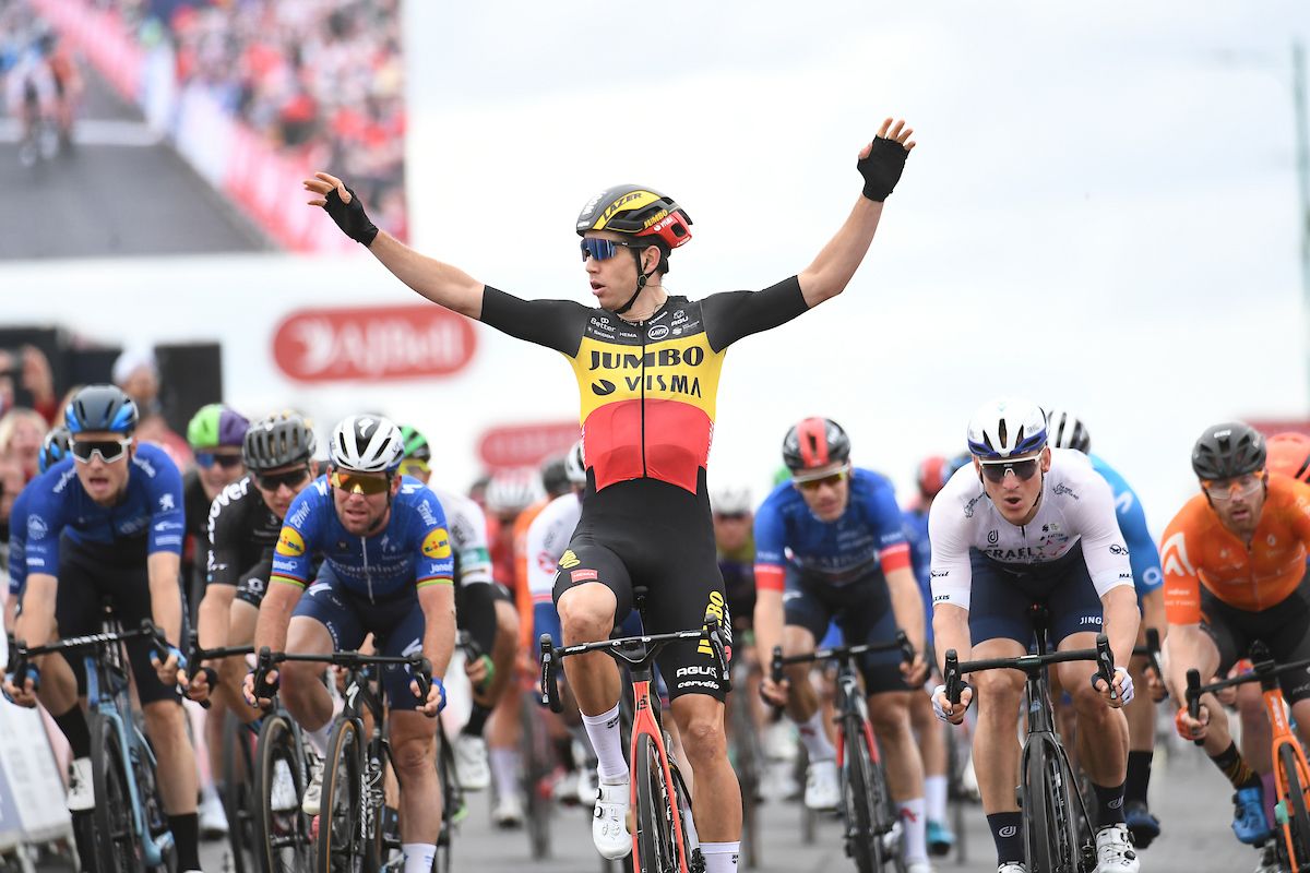 Picture by SWpix.com - 12/09/2021 - Cycling - AJ Bell Tour of Britain Stage 8 - Stonehaven to Aberdeen, Scotland - Jumbo Visma's Wout van Aert takes victory at the Tour of Britain after winning stage 8.