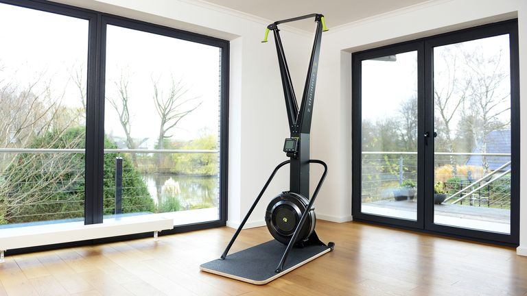 Concept2 SkiErg placed in a large and well-lit living room