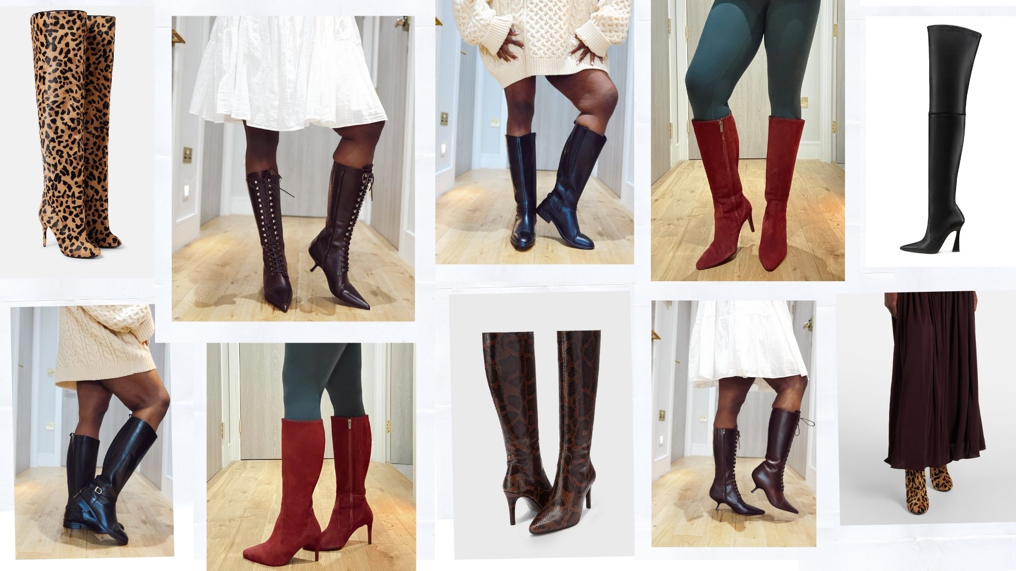 stephanie yeboah tries on various pairs of wide-calf boots