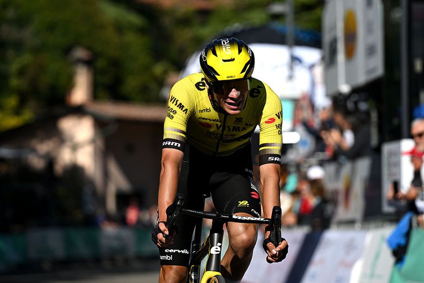 2025 Giro dell&#039;Emilia: Cian Uijtdebroeks during one of his last races with current team Visma-Lease a Bike