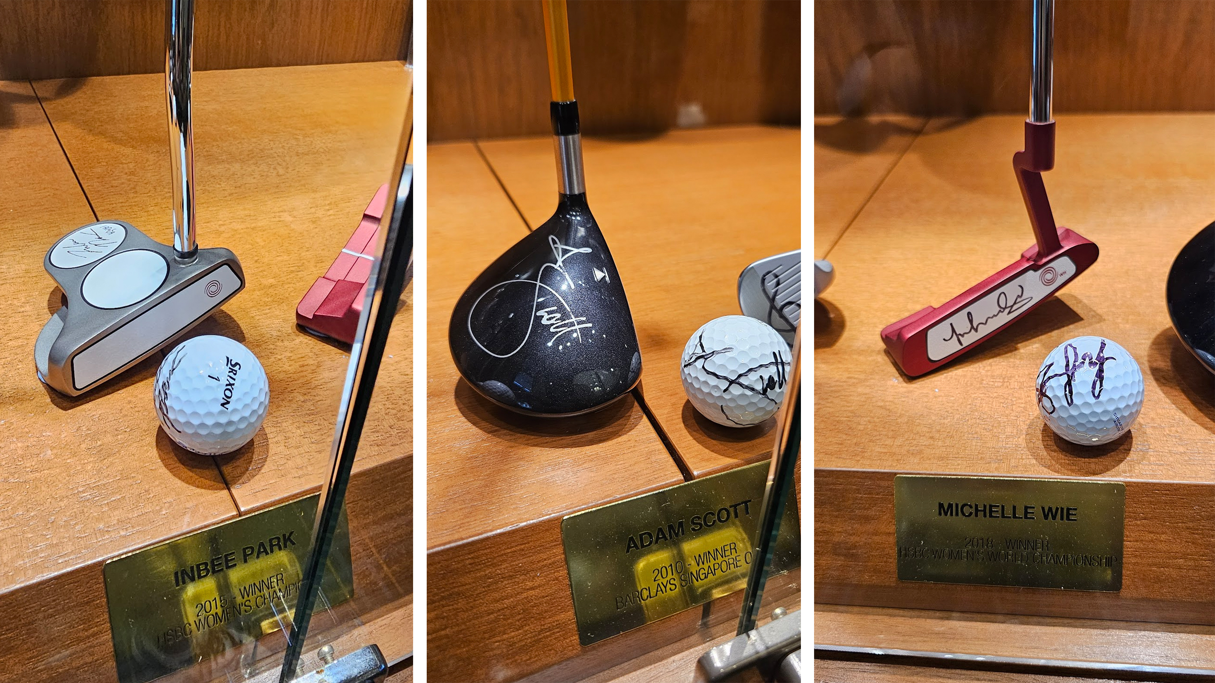 Clubs and balls signed by Sentosa Golf Club champions