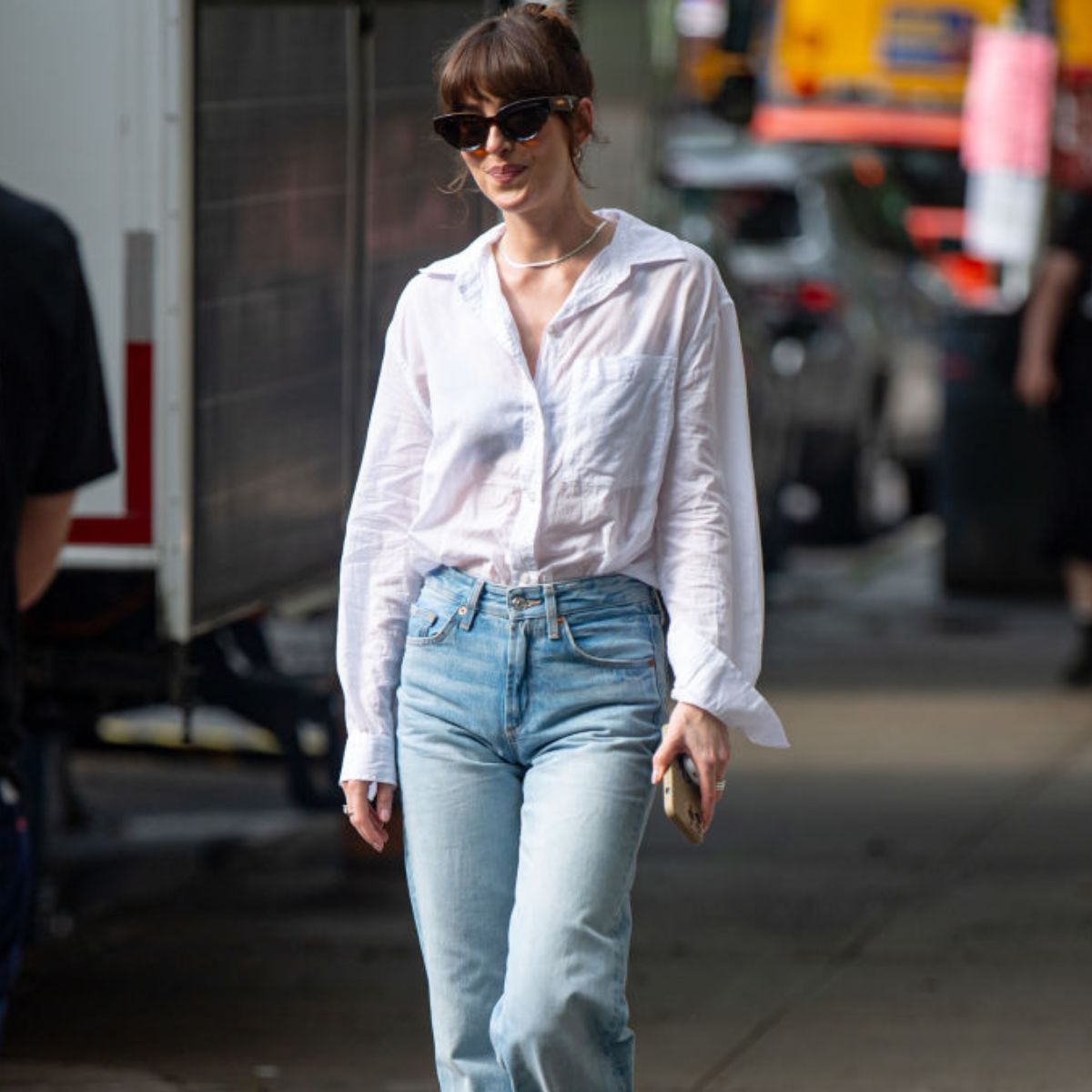 dakota johnson jeans and shirt