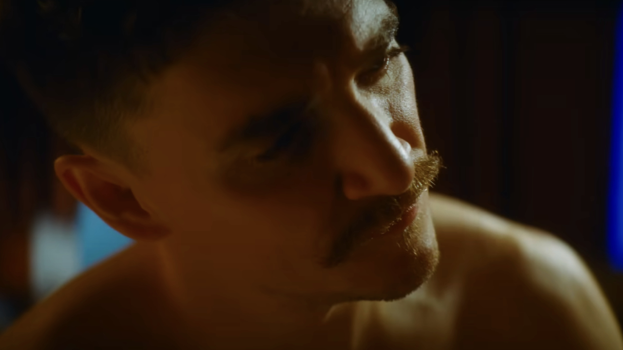 Kyle Gallner looking confused in Strange Darling