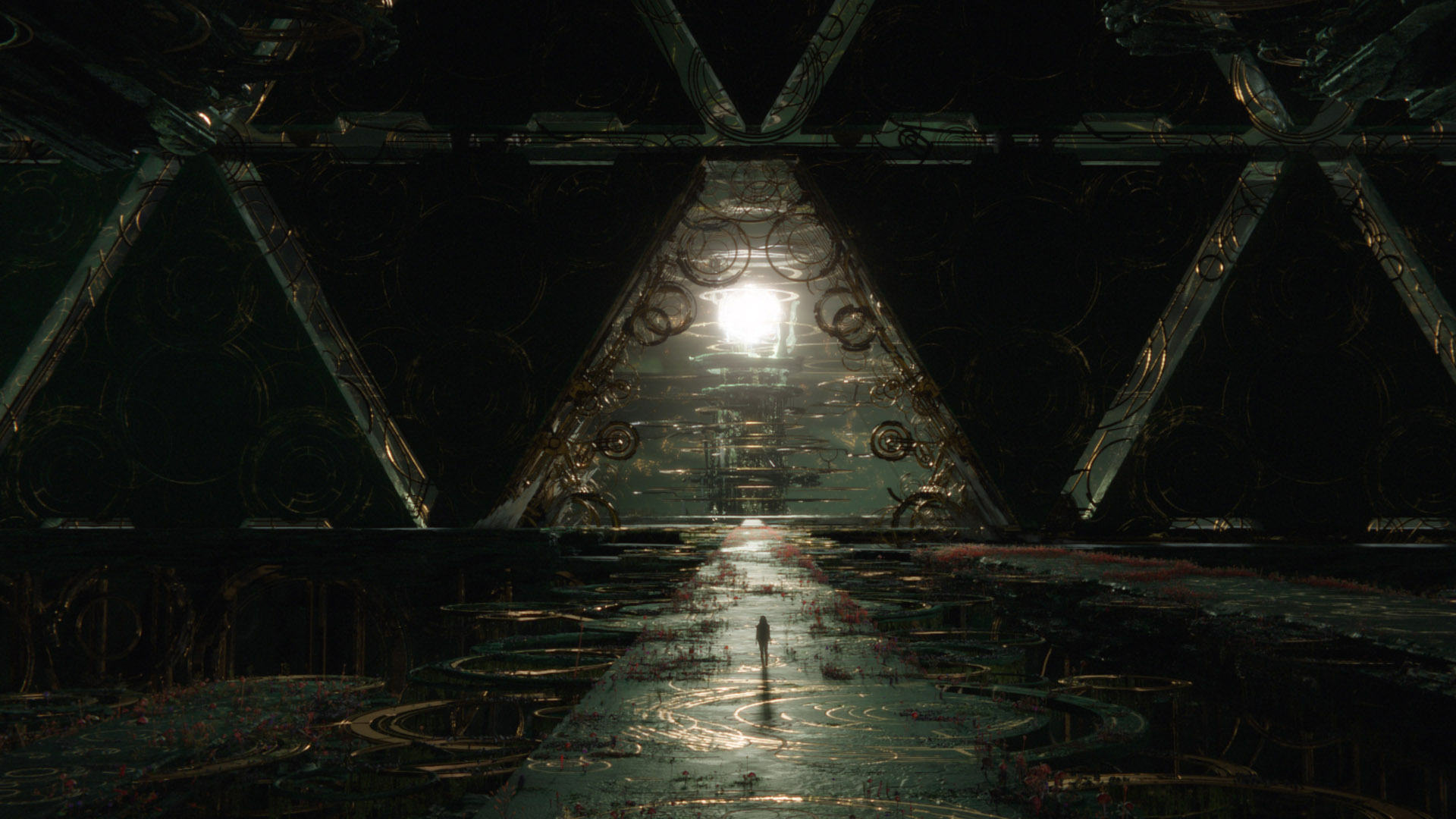 Sersi Gemma Chan berjalan di alam kosmik dalam film Eternals Marvel Studios
