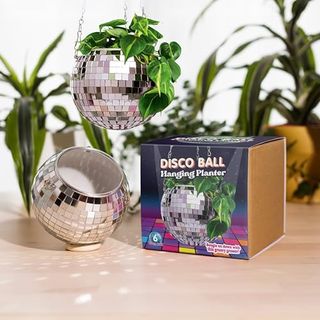 Bubblegum Stuff - Silver Disco Ball Hanging Planter - Hanging Basket for Indoor Plants, Silver Chain, Herb Planter, Hanging Plant, Boho Decor - Hanging Plant Pots - Room Decor 6 Inch