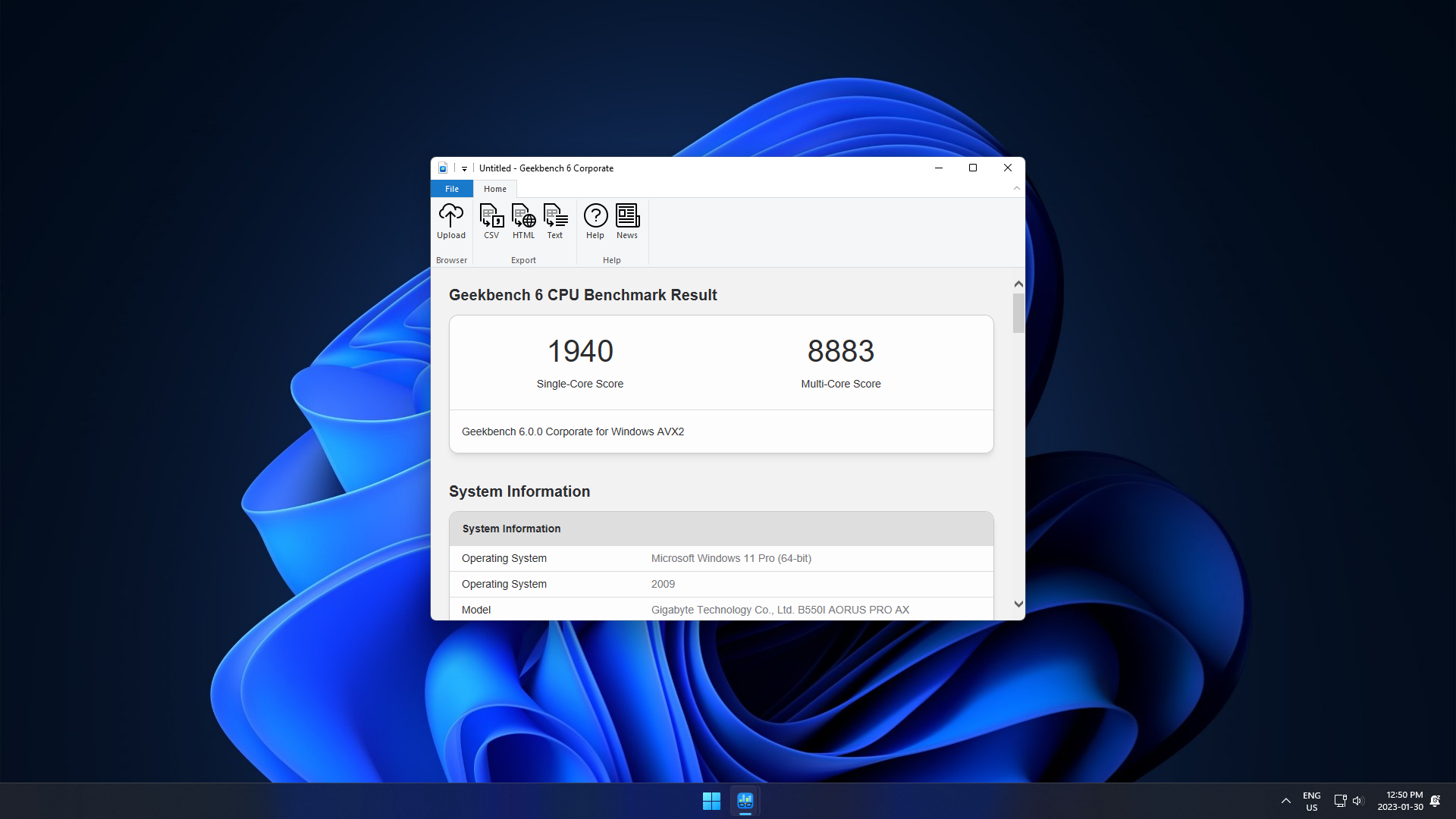 Geekbench 6 running on Windows 11