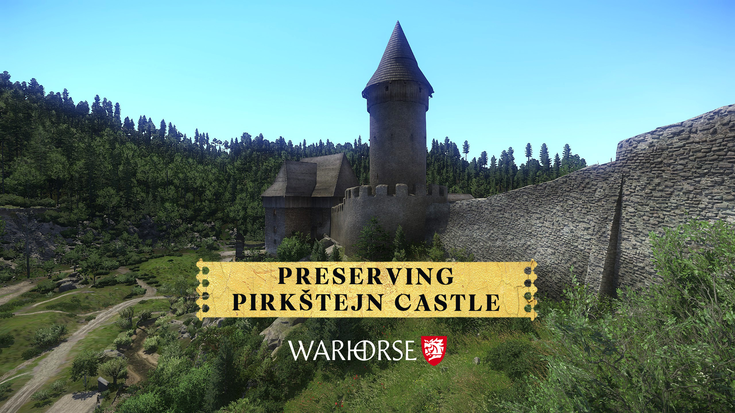 An image of Pirk&scaron;tejn Castle as it appears in Kingdom Come: Deliverance.