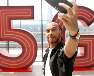 Image: Lewis Hamilton, Formula 1 driver and Vodafone’s ‘5G ambassador’.