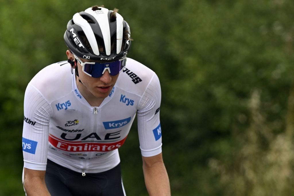 Slovenian Tadej Pogacar of UAE Team Emirates pictured in action during the fourth stage of the Tour de France cycling race a 1818 km race from Dax to Nogaro France Tuesday 04 July 2023 This years Tour de France takes place from 01 to 23 July 2023 BELGA PHOTO DIRK WAEM Photo by DIRK WAEM BELGA MAG Belga via AFP Photo by DIRK WAEMBELGA MAGAFP via Getty Images