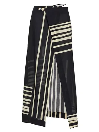 Linocut Cotton Poplin Wrap Midi-Skirt