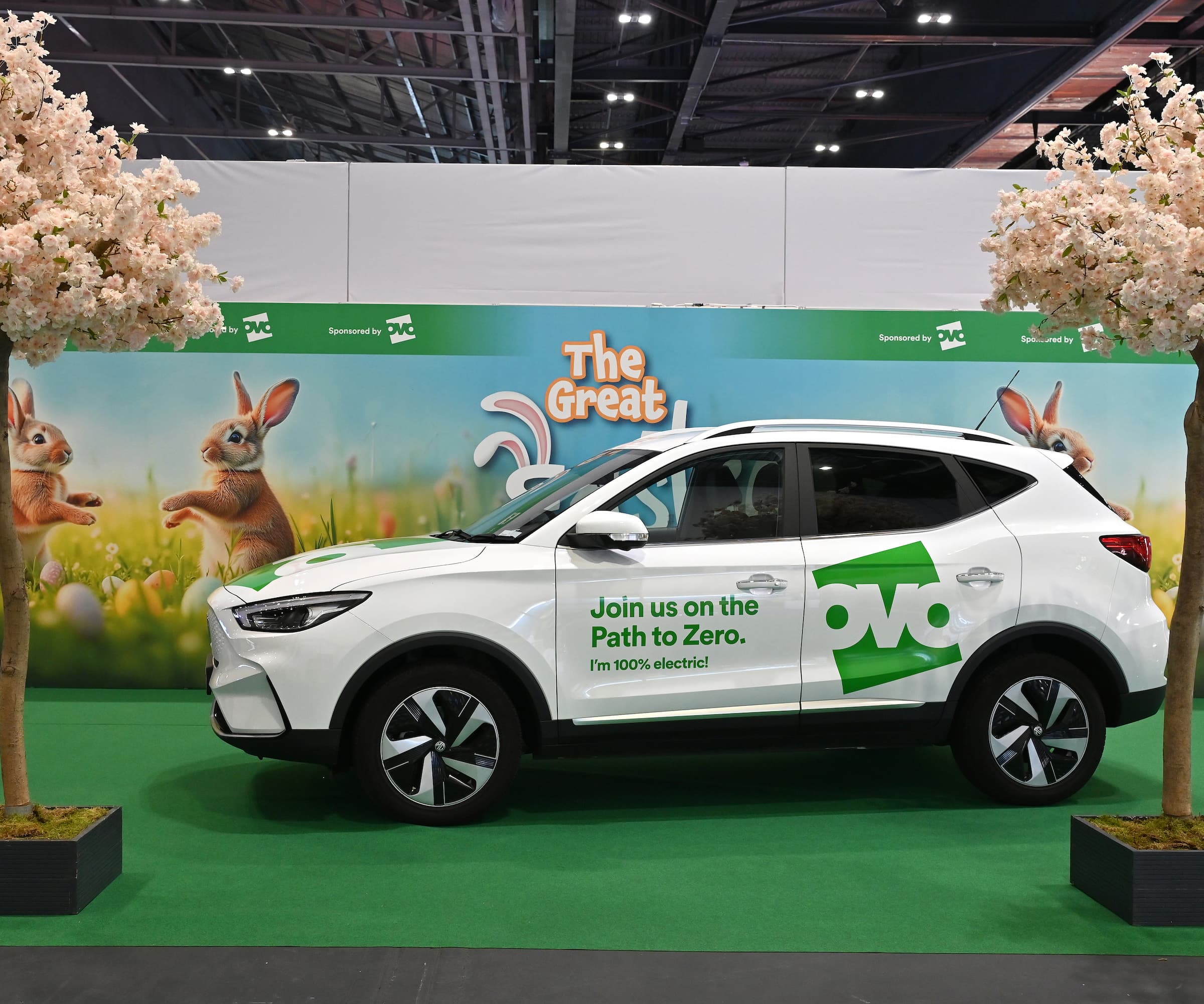 OVO energy company advertise on an MG all-electric SUV during the Everything Electric show at ExCel London