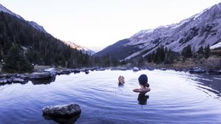 A woman soaking in Colorado hot springs