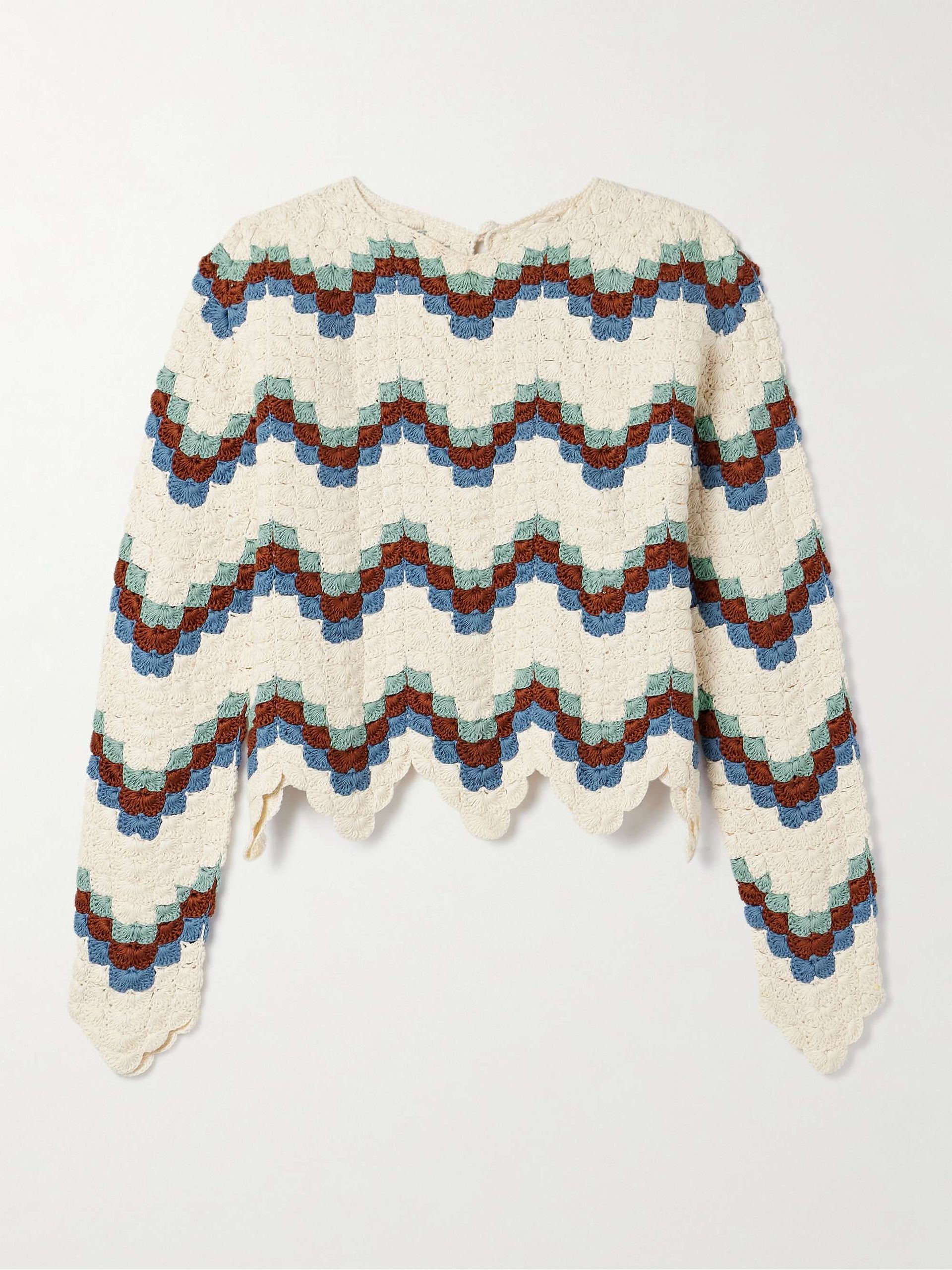 Safi Cropped Scalloped Crocheted Organic Cotton Top