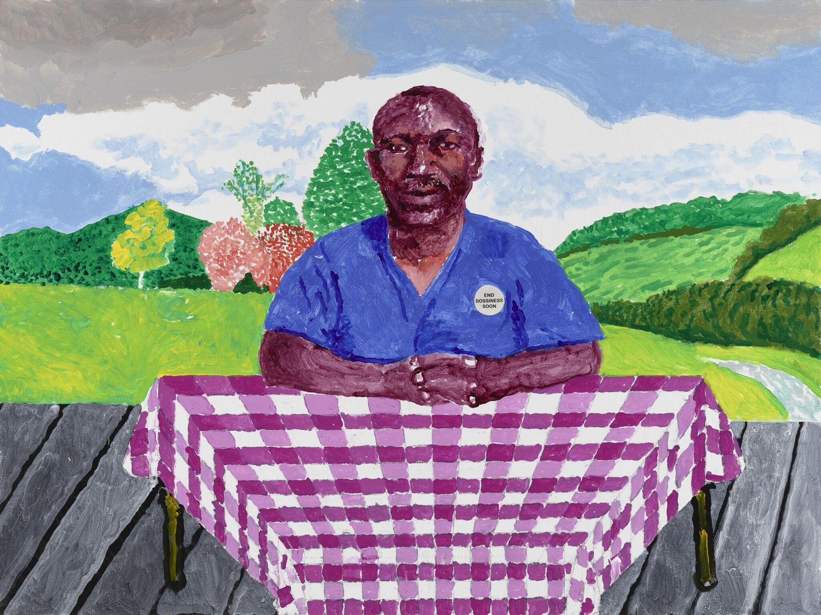 David Hockney's painting of his carer, sitting at a table