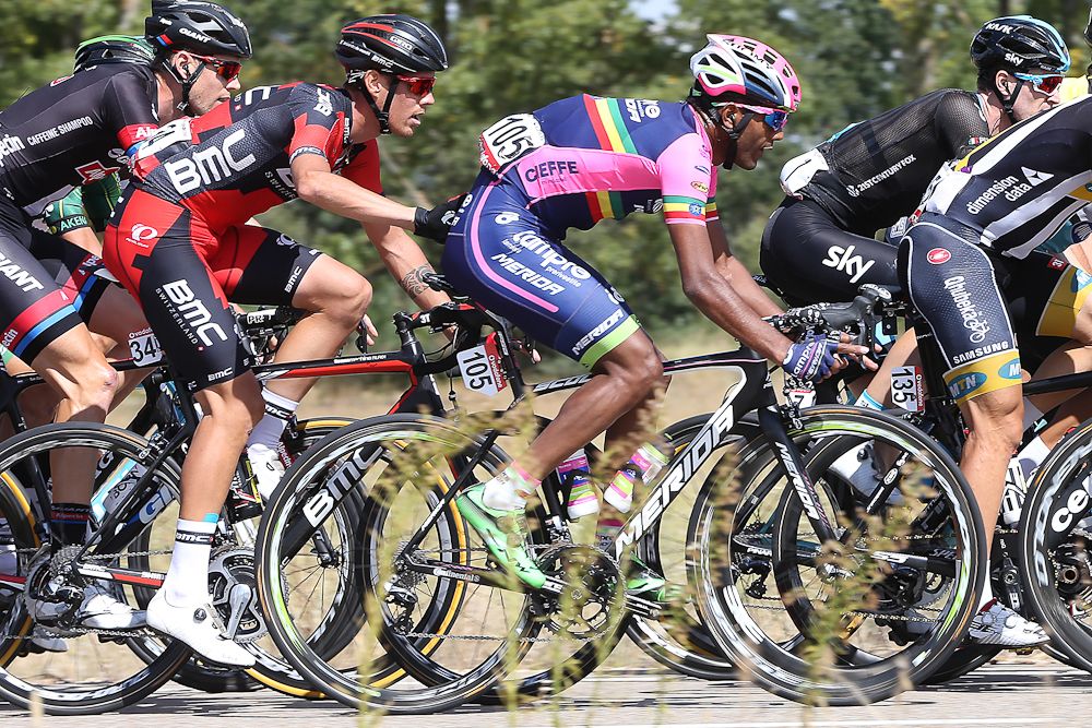 The peloton in action during stage 18 of the 2015 Vuelta a Espana.