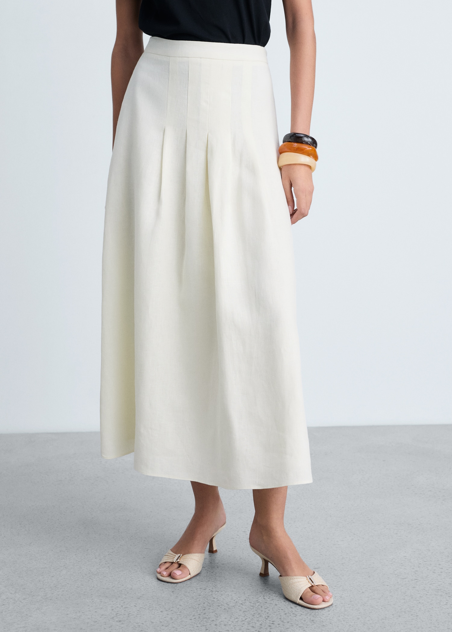 Long Linen Skirt With Pleats - Women | Mango United Kingdom