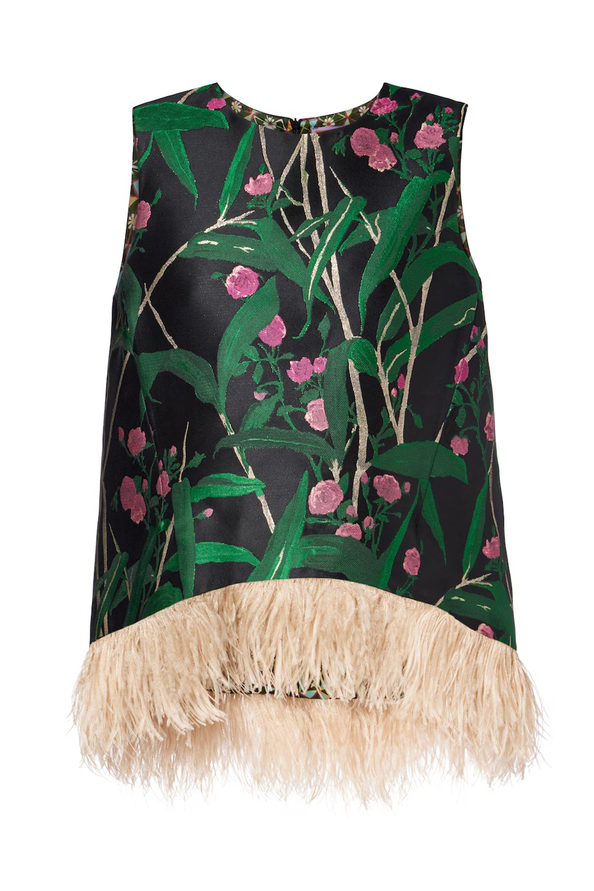 La Scala Feather-Trimmed Jacquard Top