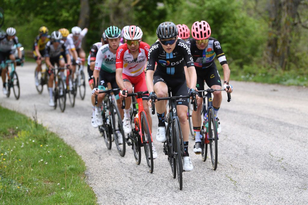 CAMPO FELICE ROCCA DI CAMBIO ITALY MAY 16 Nicolas Edet of France and Team Cofidis Michael Storer of Australia and Team DSM Simon Carr of United Kingdom and Team EF Education Nippo during the 104th Giro dItalia 2021 Stage 9 a 158km stage from Castel di Sangro to Campo Felice Rocca di Cambio 1665m girodiitalia Giro UCIworldtour on May 16 2021 in Campo Felice Rocca di Cambio Italy Photo by Tim de WaeleGetty Images