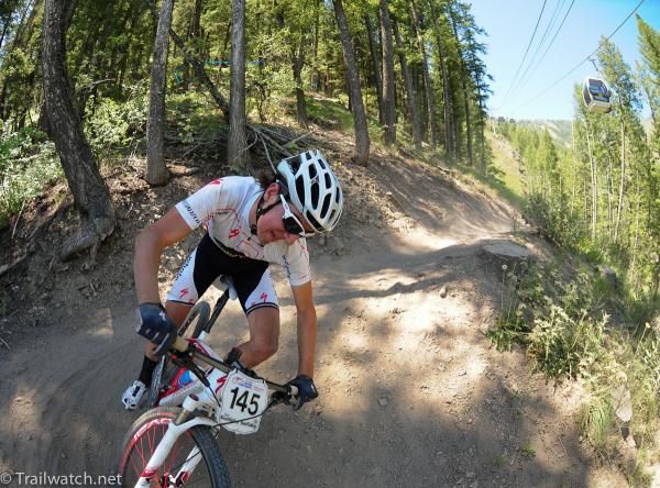 Casey William (Whole Athlete) having some fun on the switchbacks in the 17-18 race