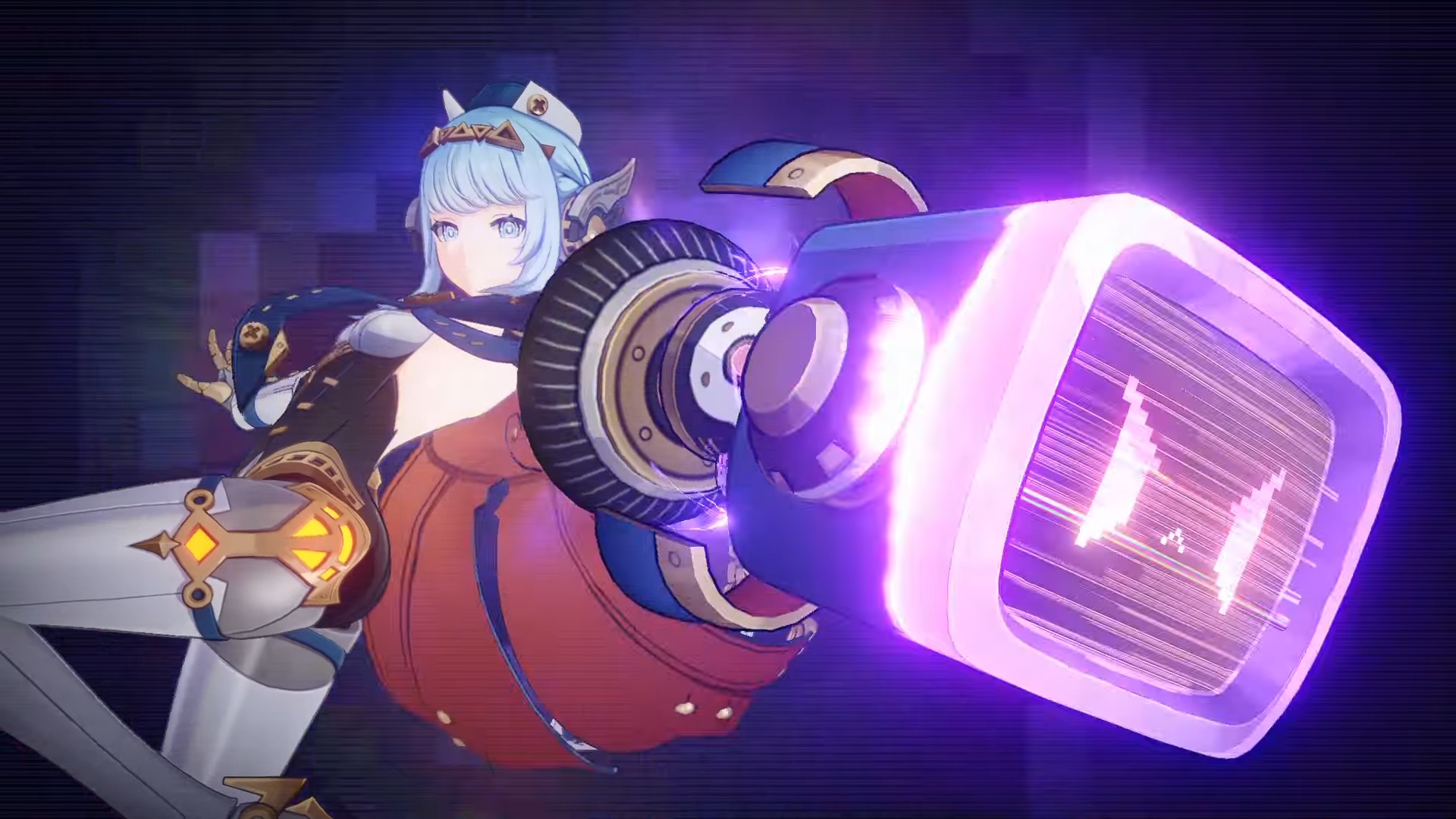 Genshin Impact Ineffa materials and kit - Ineffa's burst animation showing her jumping and aiming her robot rocket launcher to the right