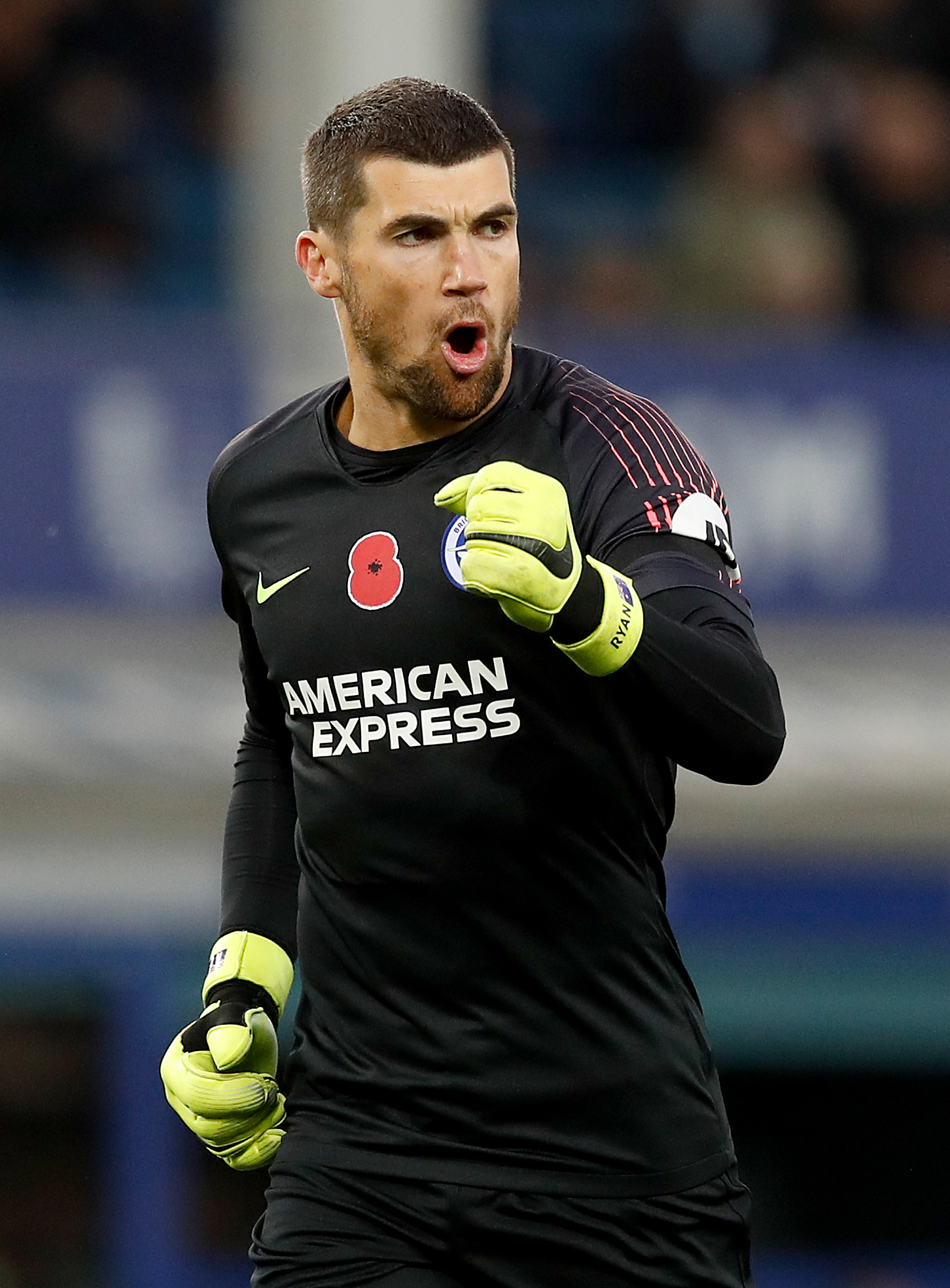 Everton v BrigBrighton & Hove Albion goalkeeper Mathew Ryan pumps his fistton and Hove Albion – Premier League – Goodison Park