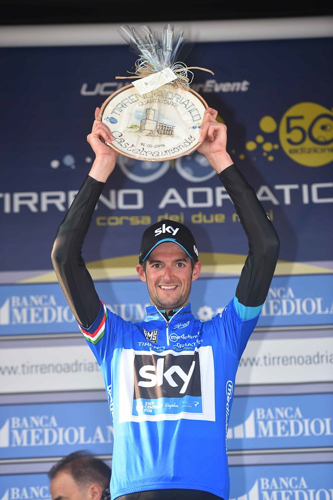 Wout Poels (Team Sky) in the blue jersey.