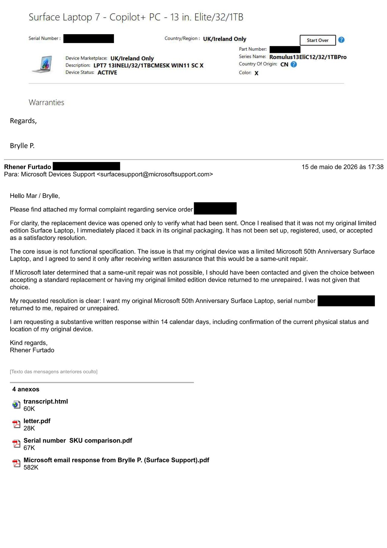 Email from Microsoft regarding 50th Anniversary Surface Laptop