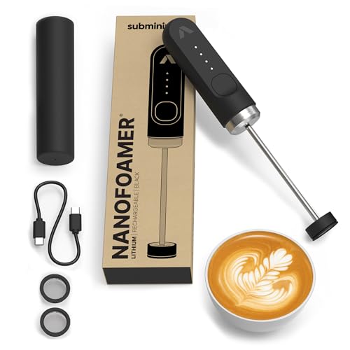 Subminimal Nanofoamer Lithium Handheld Milk Foamer - Make Premium Barista-Style Coffee Drinks at Home - Rechargeable Foamer for Cappuccino, Latte, Hot Chocolates and More