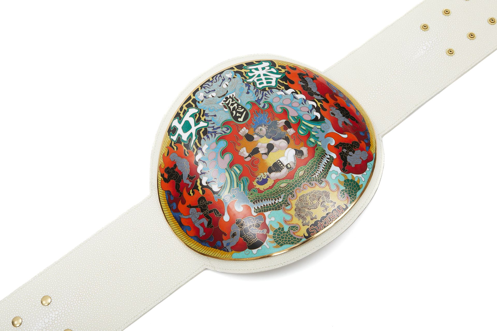 Championship belt by Marc Newson for Sukeban female wrestling in Miami