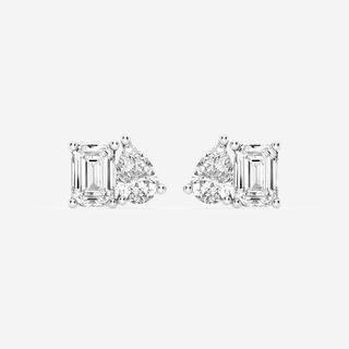 2 Ctw Toi Et Moi Emerald and Pear Stud Earrings 14k White Gold, Fg, Vs2+