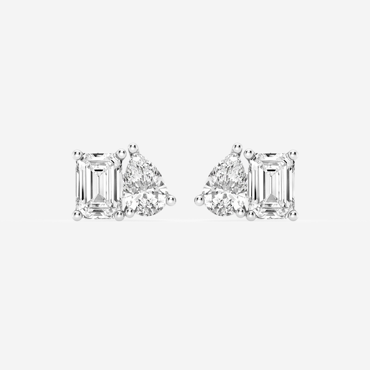 2 Ctw Toi Et Moi Emerald and Pear Stud Earrings 14k White Gold, Fg, Vs2+