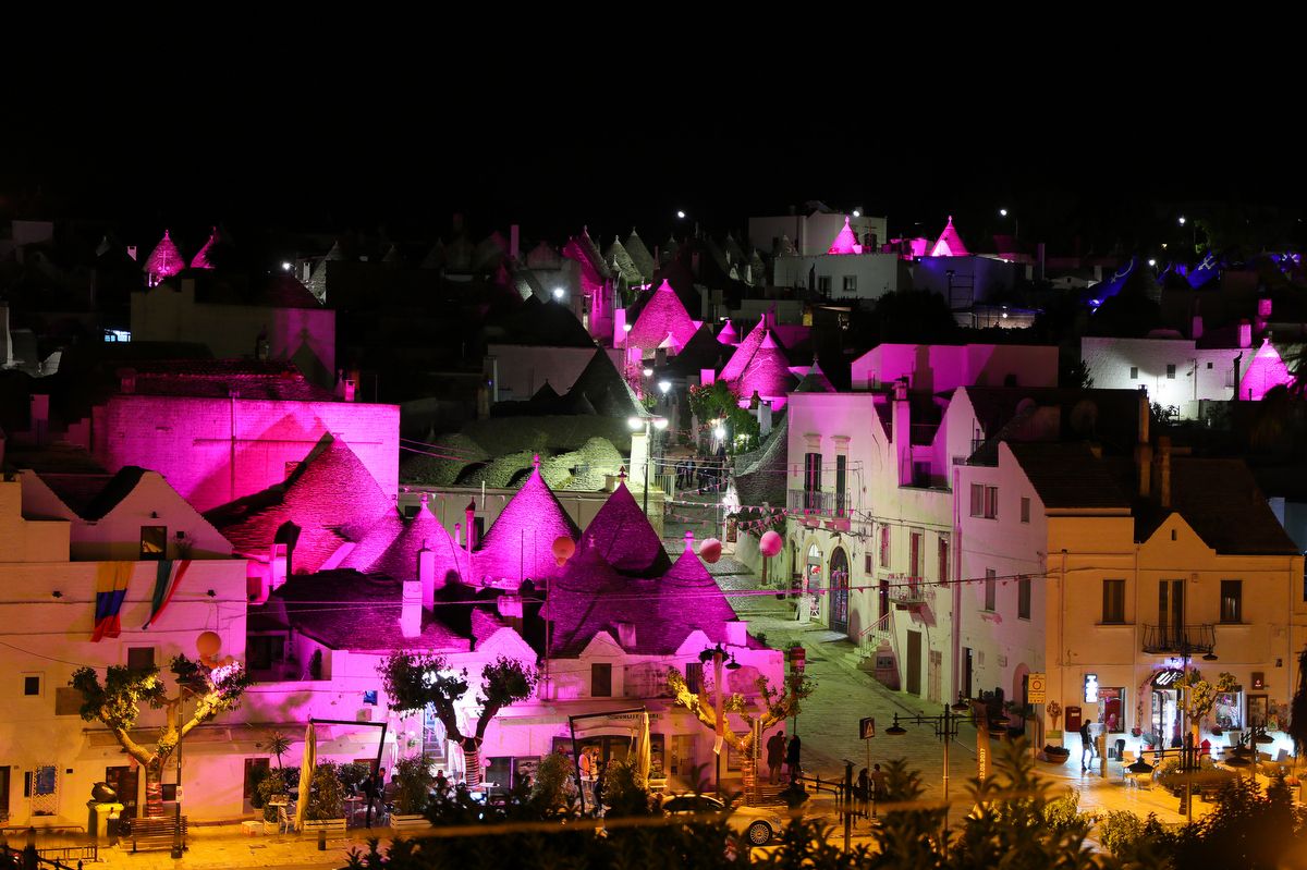 The pink Trulli houses of Alberobello