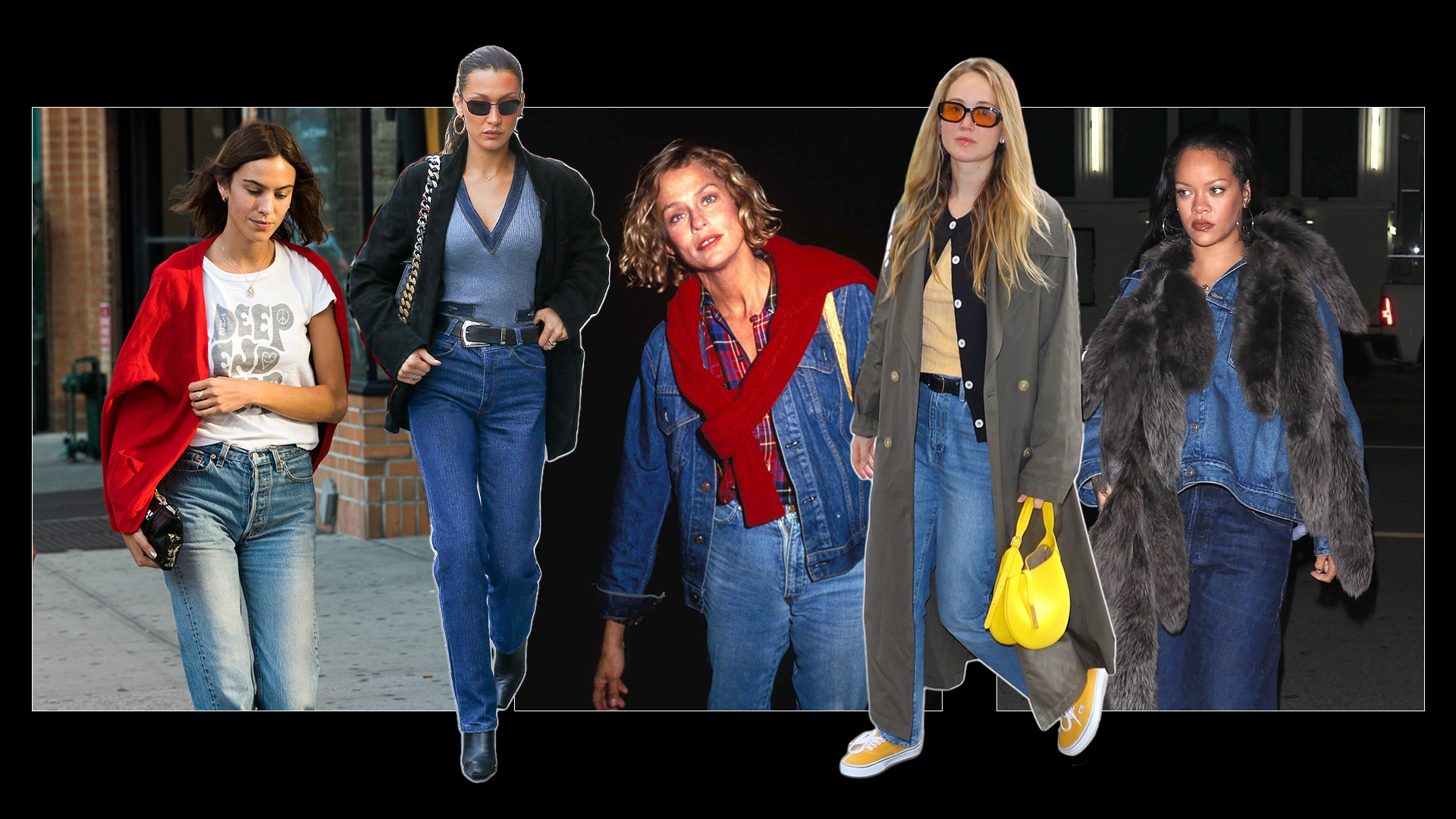 Various celebrities in denim outfits.