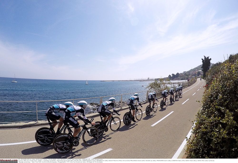 Etixx-QuickStep cut a quick figure along the coast during the Giro's team time trial.