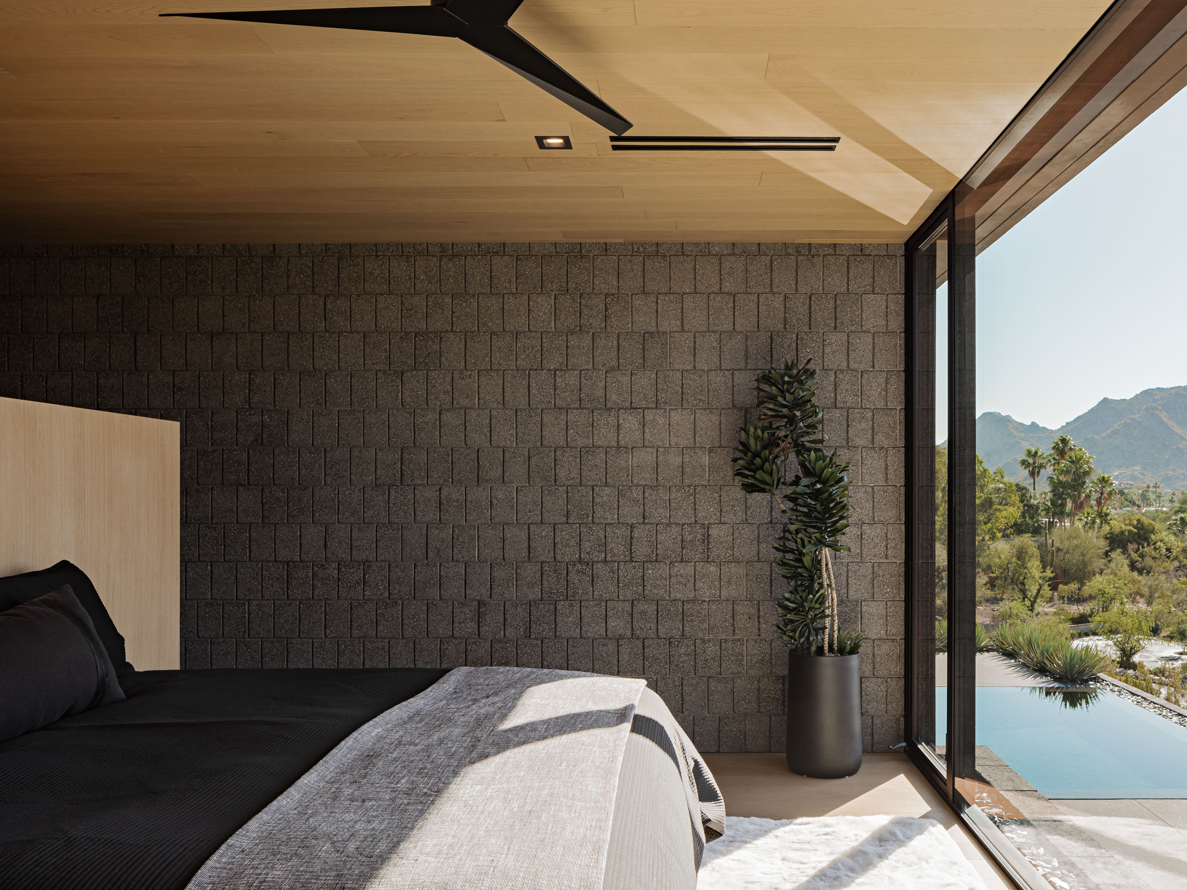 Arizona home Shifted Horizon by A-I-R, block built minimalist home, textured and monolithic looking in desert environment