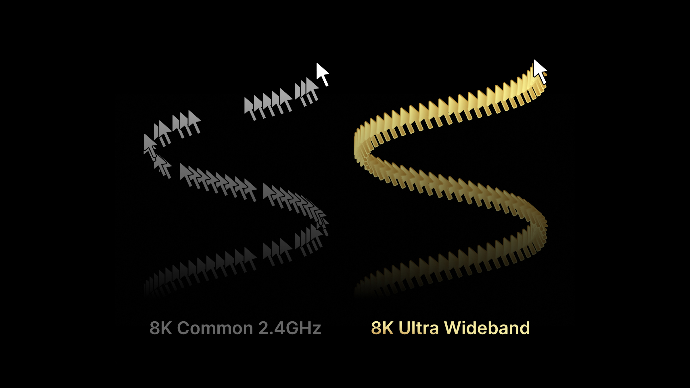 A photo showing the difference in mouse cursor relay between 2.4Ghz and 6Ghz UWB