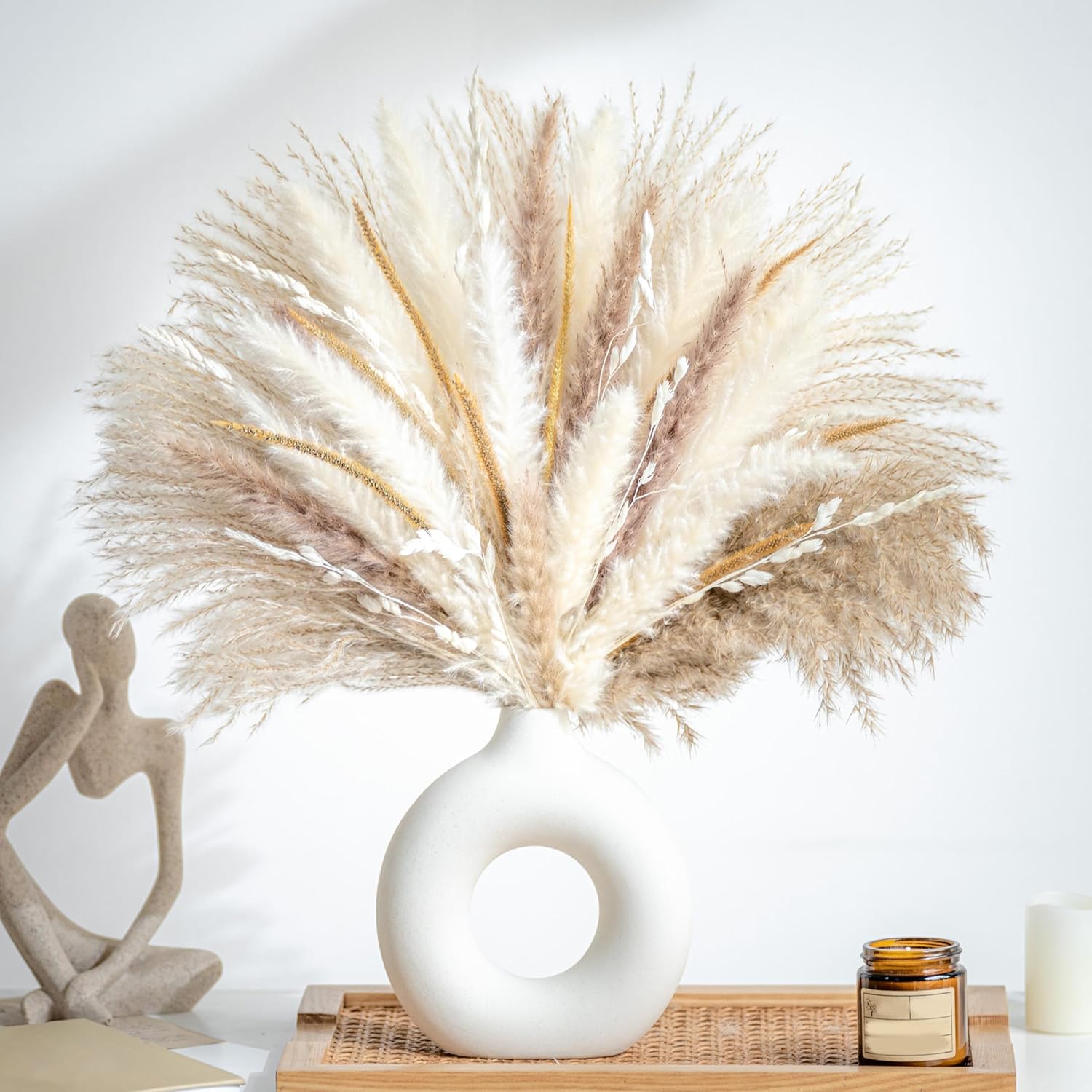 70pcs Natural Dried Pampas Grass Boho Home Decor Bouquet Phragmites Dried Flowers Bouquet for Wedding Floral Arrangements Home Decorations (70pcs)