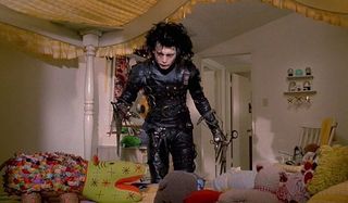 Edward Scissorhands Johnny Depp looking at a room full of stuffed animals