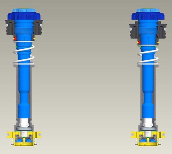 High-speed compression damper adjustments alter the spring preload on the shim stack (green), located on top of the piston body.