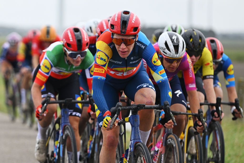 ZEEWOLDE NETHERLANDS OCTOBER 10 Ellen Van Dijk of The Netherlands and Team Lidl Trek competes during the 26th Simac Ladies Tour 2024 Stage 3 a 1484km stage from Zeewolde to Zeewolde UCIWWT on October 10 2024 in Zeewolde Netherlands Photo by Luc ClaessenGetty Images