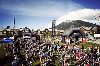 Racers roll out for the start of the BC Bike Race
